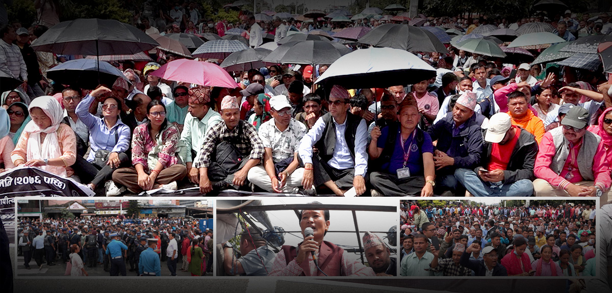 तस्बिरमा राहत शिक्षककाे आन्दोलन
